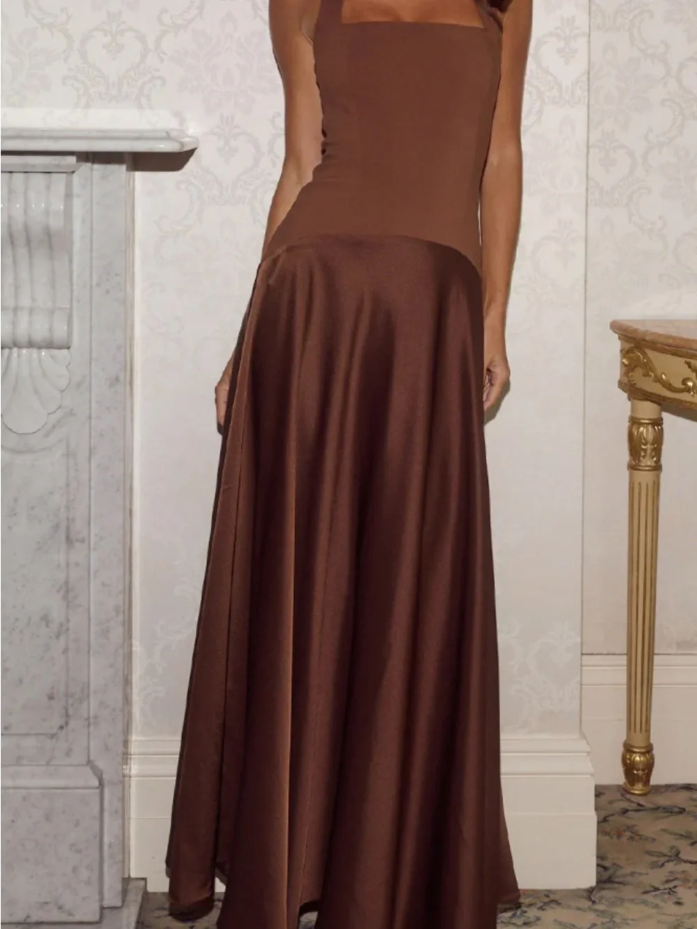 Elegant Brown Maxi Satin Skirt - Women’s Long Evening Skirt
